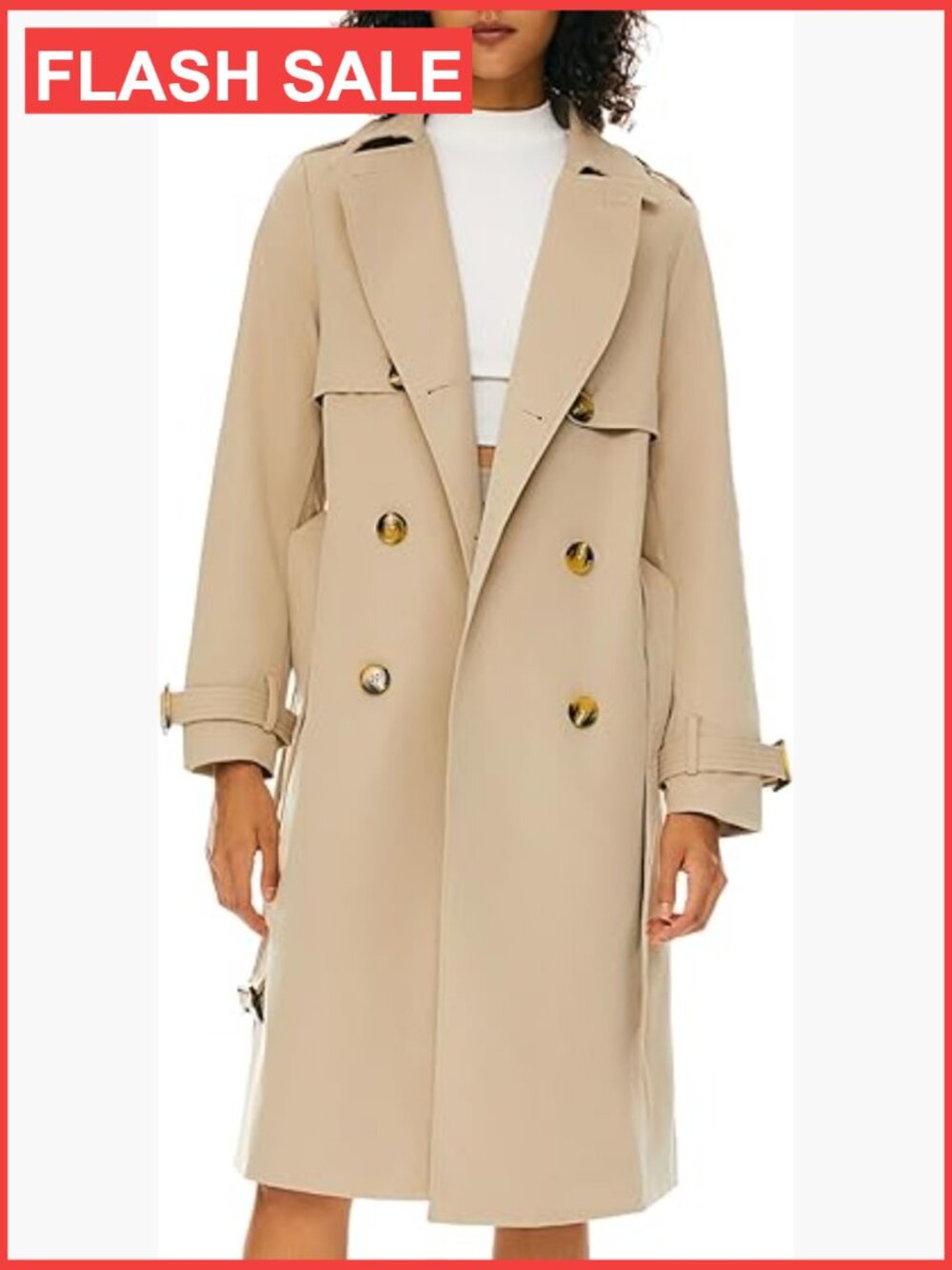Double Breasted Trench Coat with Belt, 3/4 Length